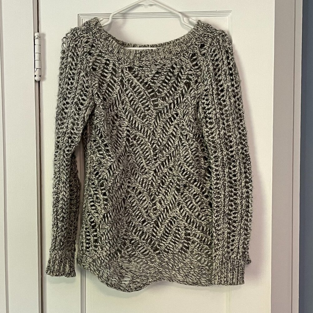 Ann Taylor Loft women's wool alpaca blend open knit sweater, size XS, grey white